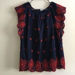 Gap Embroidered Navy Blouse - Medium